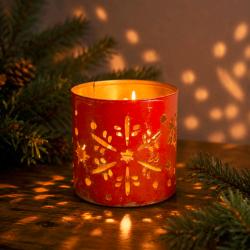 Tealight Holder Metal Red Snowflakes 6 x 6cm