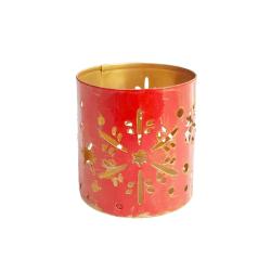 Tealight Holder Metal Red Snowflakes 6 x 6cm