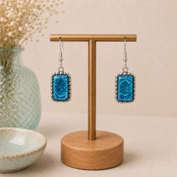 Earrings Turquoise Stone Rectangular