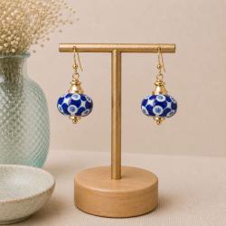 Earrings Glass Blue Circle Pattern