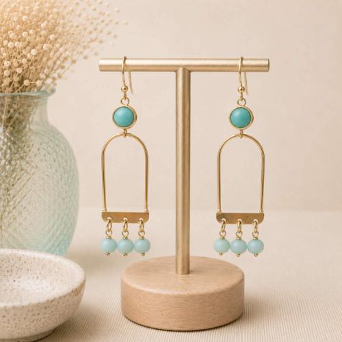 Earrings Dangle with 4 Green Beads
