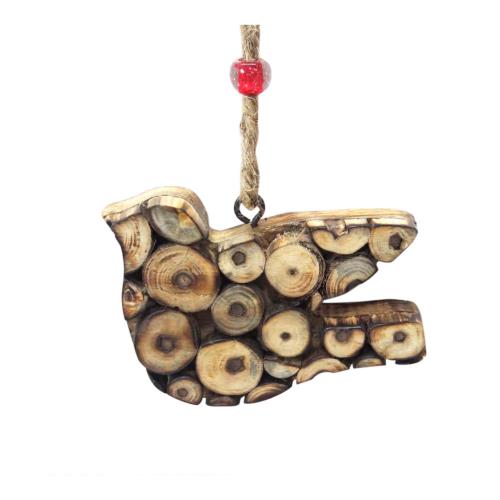 Hanging Dove, decorative wood twig slices