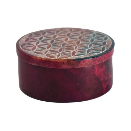 Round soapstone trinket box with mandala design hand carved 8cm diameter