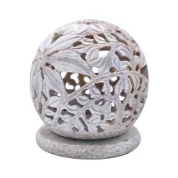 T-lite holder carved soapstone, base with lift-off globe shape top 9 x 10cm
