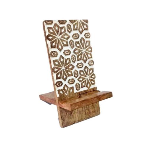 Mobile Phone Stand Mango Wood Geometric