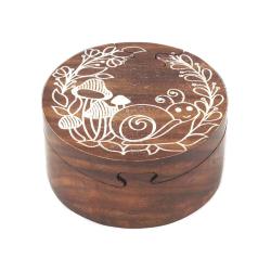 Puzzle Box Round Woodland Sheesham Wood 10 × 10 × 6cm