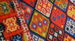 Rug indoor or outdoor, recycled plastic 80 x 120cm diamonds multicolour