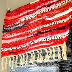 Rag rug, recycled material, red 50x90cm