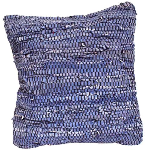 Rag cushion cover recycled leather handmade blue 40x40cm