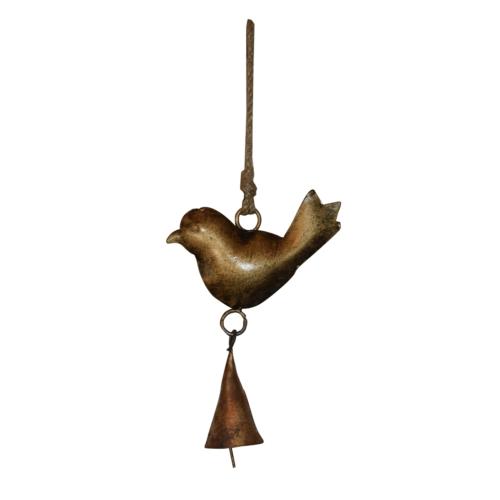 Hanging bell recycled wrought iron, bird 8 x 11cm