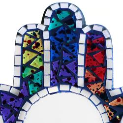Mirror, glass mosaic speckled design multicoloured hamsa hand 18 x 20cm