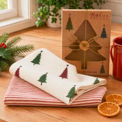 2 Christmas Tea Towels Christmas Tree Box Recycled Cotton