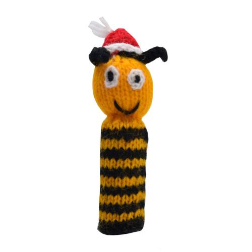 Finger puppet, bee with Christmas hat