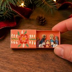 Mini Traditional Ceramic Matchbox Nativity Magenta