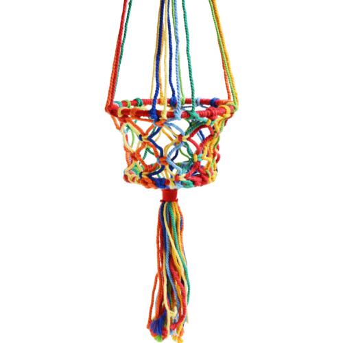 Hanging basket, macrame rainbow colours 17cm diameter