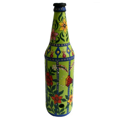 Incense burner bottle, painted, flowers on green