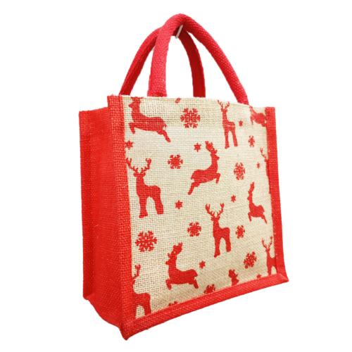 Jute shopper or Christmas gift bag, reindeer design, 30x30cm