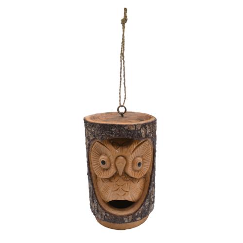 Hanging bird feeder, carved jempinis wood owl 22cm