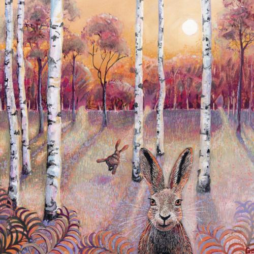 Greetings card "Hares in the Woodland" 16x16cm