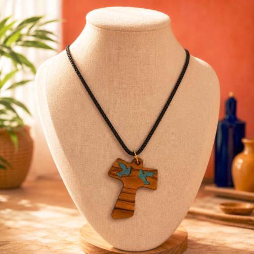 Cross with Two Doves Pendant Olive Wood
