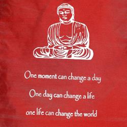 Hanging banner, Buddha 'One Moment Can Change A Day' Red 27x40cm