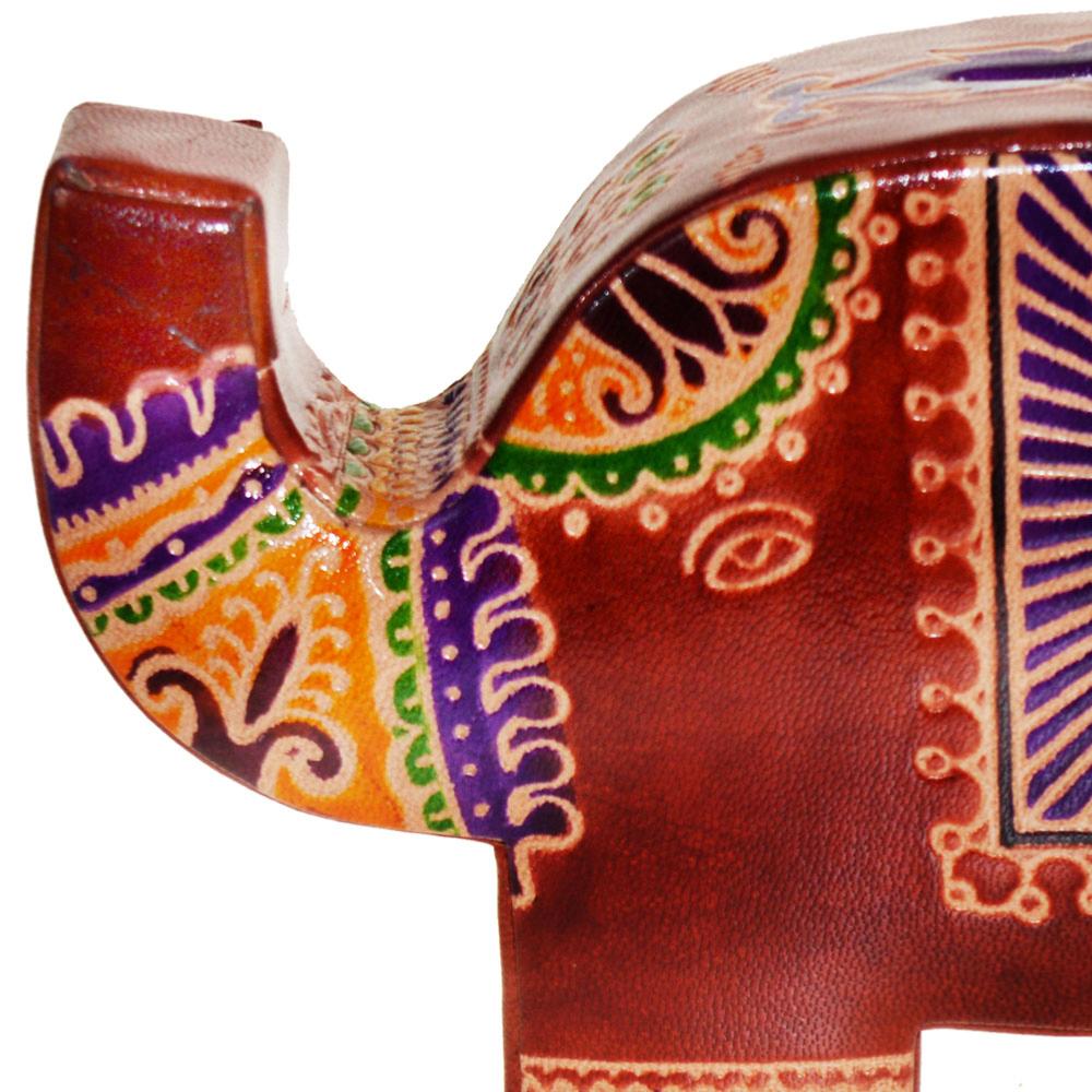 Leather money box elephant brown