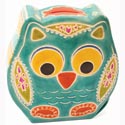 Leather money box owl turquoise