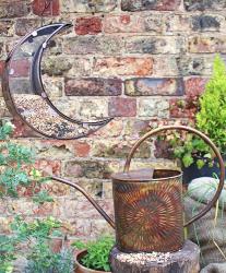 Hanging bird feeder metal and recycled glass crescent moon shape