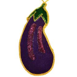Hanging decoration, embroidered velvet, aubergine (egg plant)