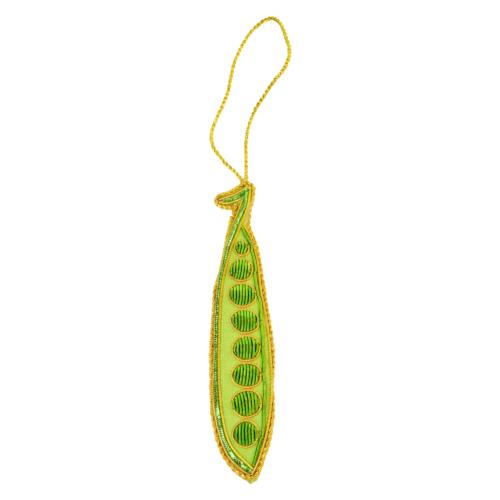 Hanging decoration, embroidered velvet, pea pod