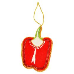 Hanging decoration, embroidered velvet, red pepper (capsicum)