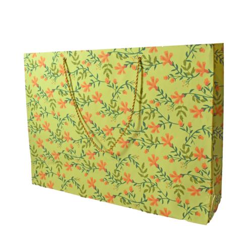 Gift Bag Handmade Paper Floral Design on Lime 38 x 28 x 10cm
