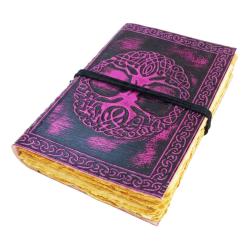 Notebook Leather Bound Tree of Life Purple 13 x 18cm