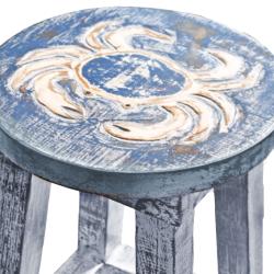 Stool Albesia Wood Crab Design Top Blue washed 25 x 39cm