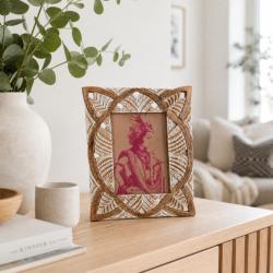Photo Picture Frame Hand Carved Wood Cutout 5 x 7 inch Photo