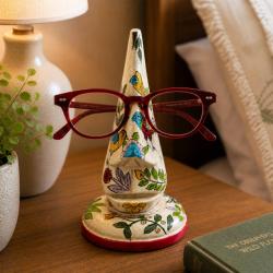 Spectacle Stand Holder Hand Painted Wood Floral 8x8x16cm