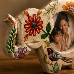 Photo Frame Handpainted Wood Elephant Floral Mini 4 in Photo