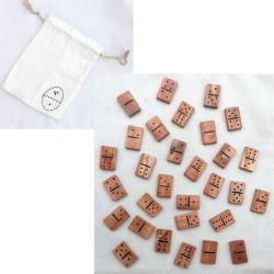 Wooden dominoes set in storage bag
