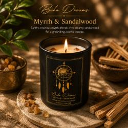 Candle with Gemstone Esoteric Boho Dreams, Myrrh and Sandalwood 120g