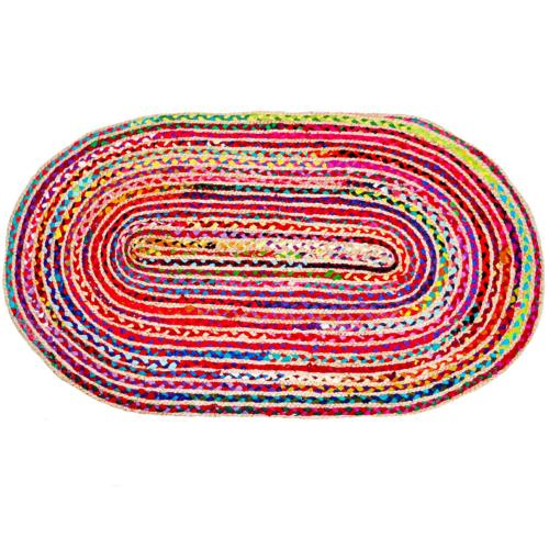 Rug, recycled material oval rainbow colours, 70x120cm