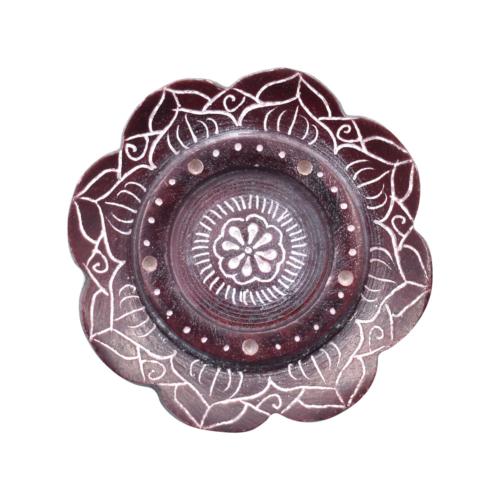 Incense holder, palewa stone, lotus brown 5.5cm diameter