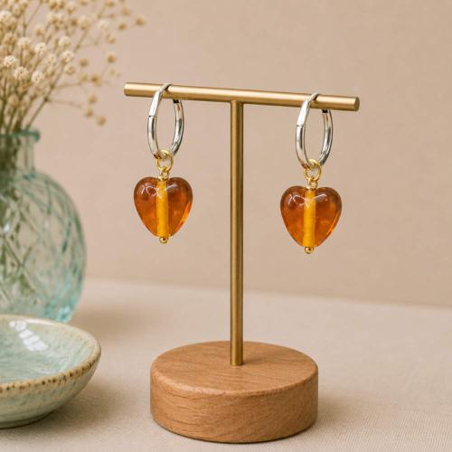 Earrings Glass Heart Orange
