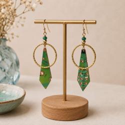Earrings, recycled circuit board, tie shape with circle