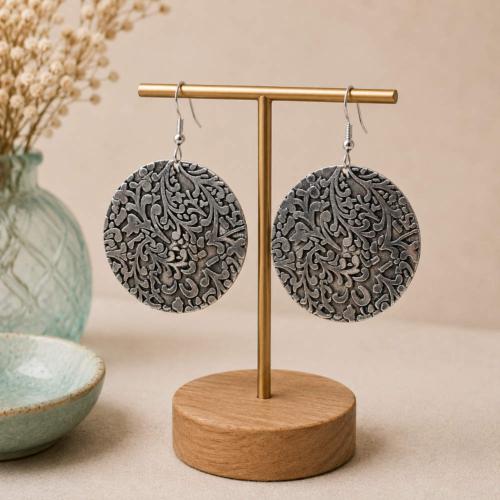 Earrings Round Leaf Pattern 4cm diameter