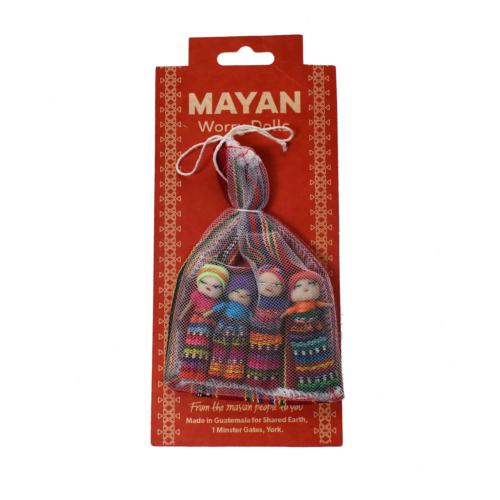 4 Worry dolls in bag on card, assorted colours