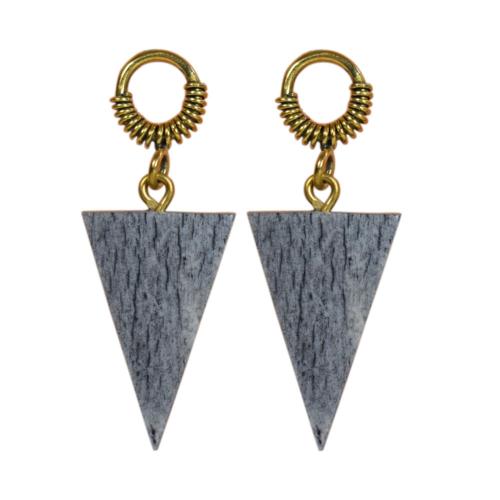 Earrings, Triangle grey bone and brass 5 (L) x 2 (W) cm