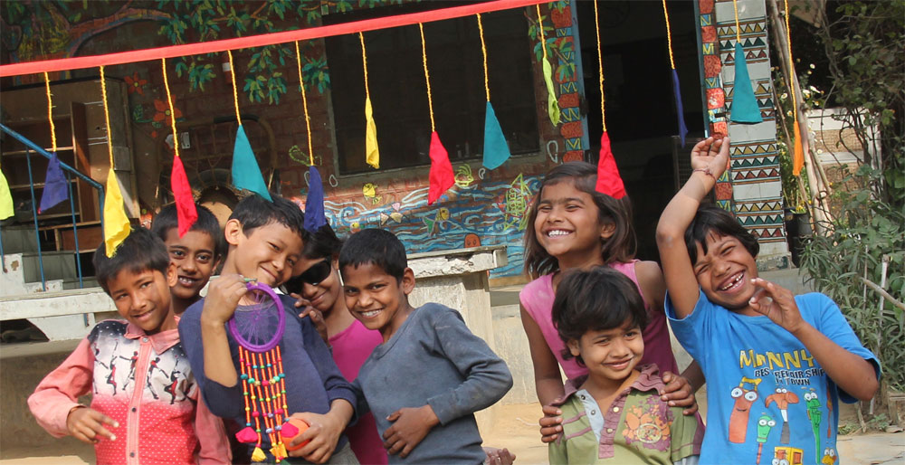 Karm Marg children with bunting