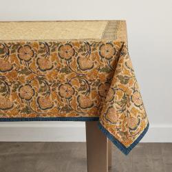 Handmade floral block print cotton tablecloth natural vegetable dyes 234x155cm