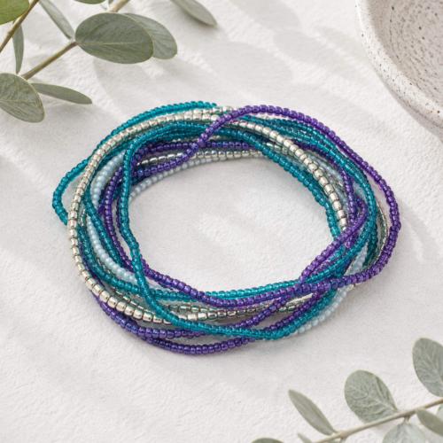 Bracelet 12 Strands Multicoloured Glass Beads Blues