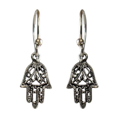 Earrings, silver colour, Hamsa Hand